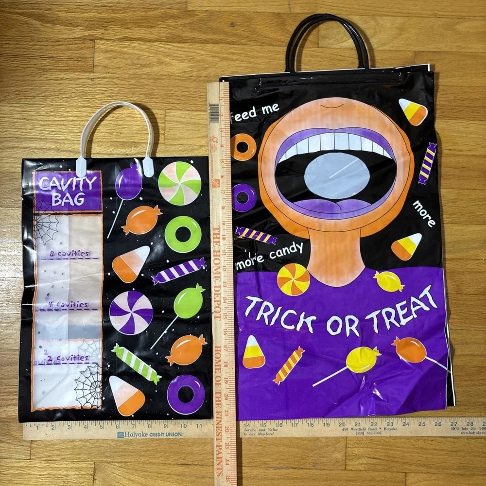 3‎ Vintage Halloween 2 Feed Me Candy 1 Cavity Large Trick or Treat Plastic Bags
